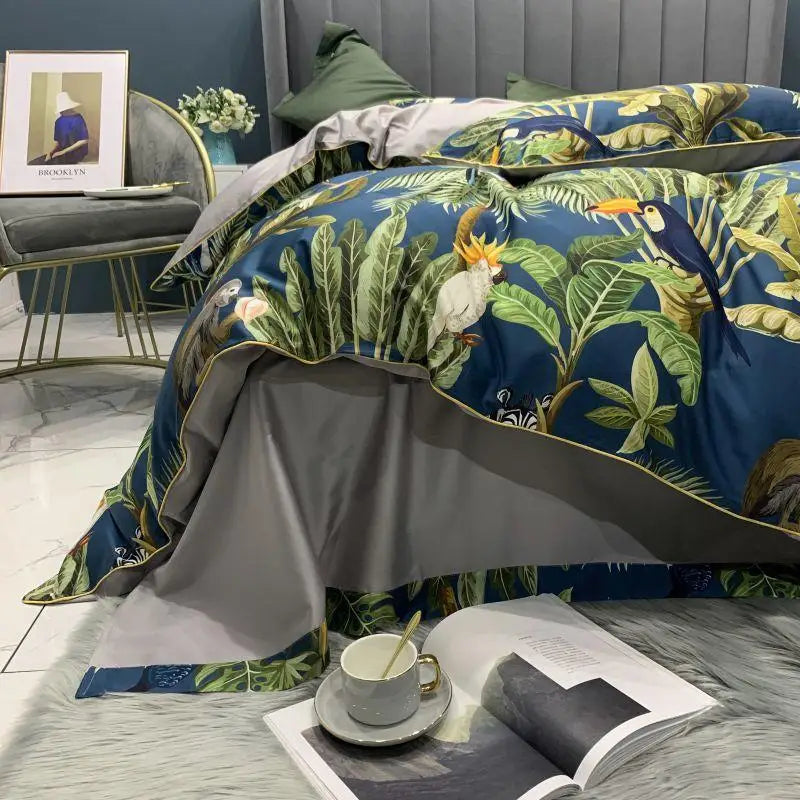 Solid gray flat sheet from the Royal Garden Bedding Set, crafted from Silky Egyptian Cotton for a soft, breathable feel, adding elegance and comfort to your bedroom decor.