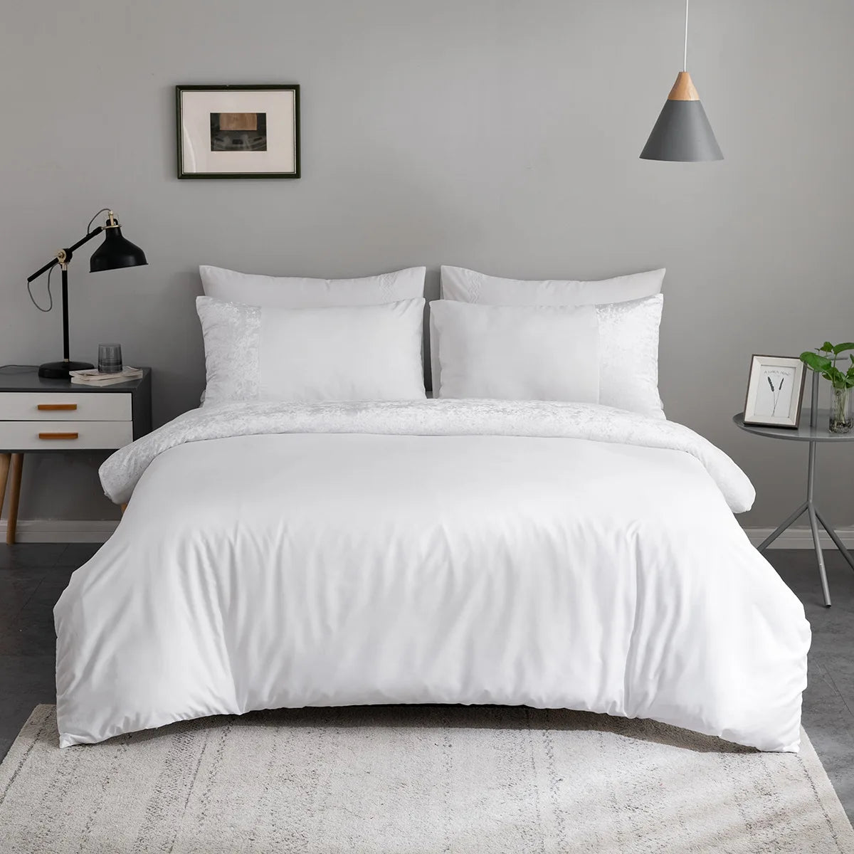 Cloud White Velour 3-piece duvet cover and pillowcase set, made from ultra-soft velour for silky comfort and year-round coziness. Elegant design adds sophistication to your bedroom, creating a cozy sanctuary.